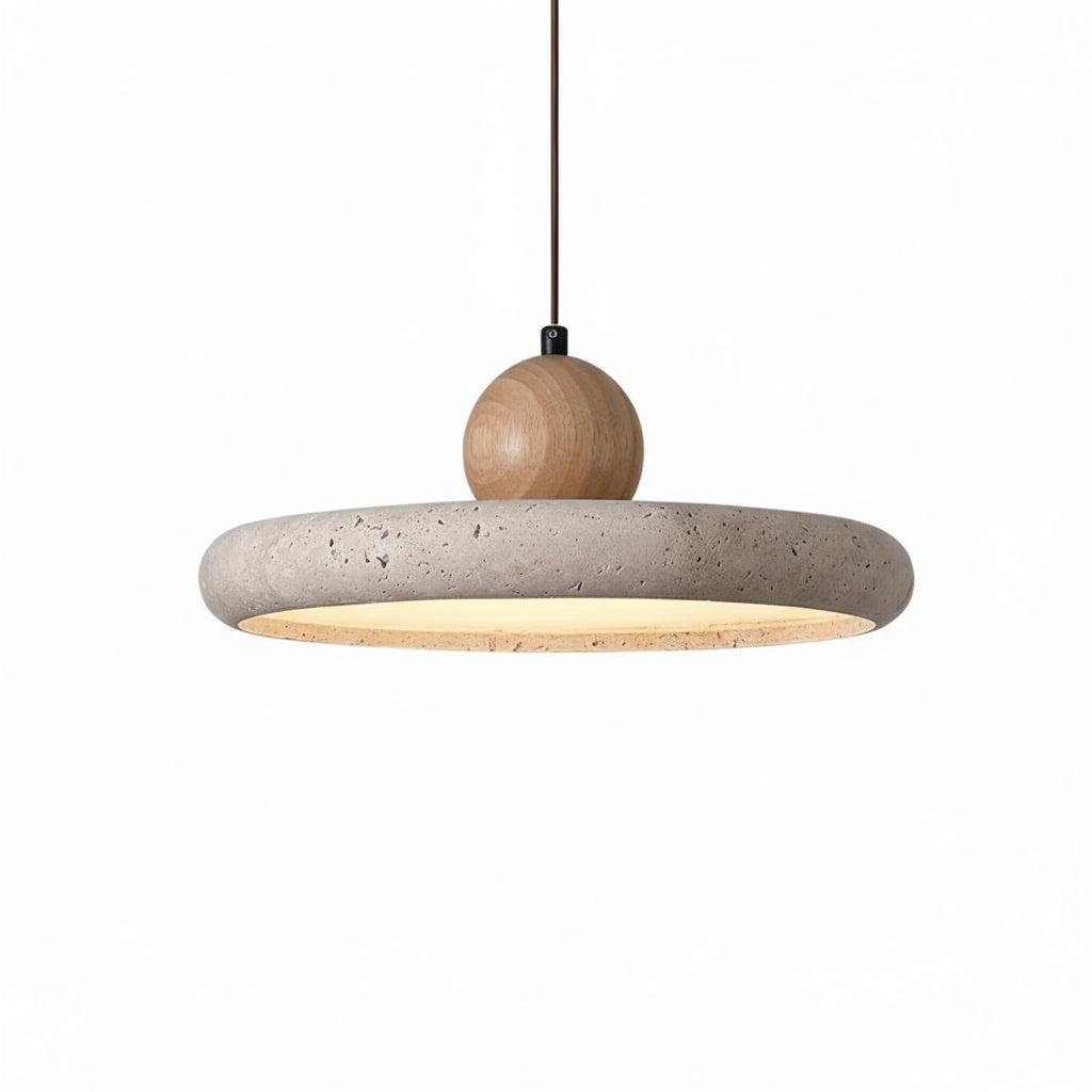 WABI SABI Travertine Round UFO Shaped Ceiling Light Natural Stone LED Pendant Lamps