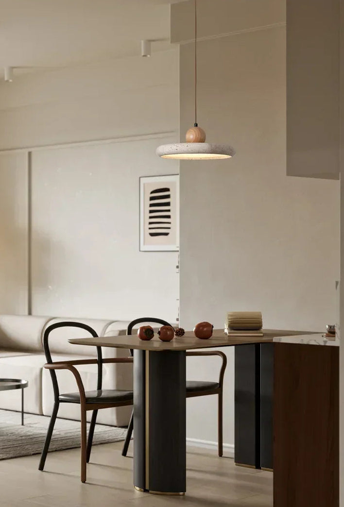 WABI SABI Travertine Round UFO Shaped Ceiling Light Natural Stone LED Pendant Lamps