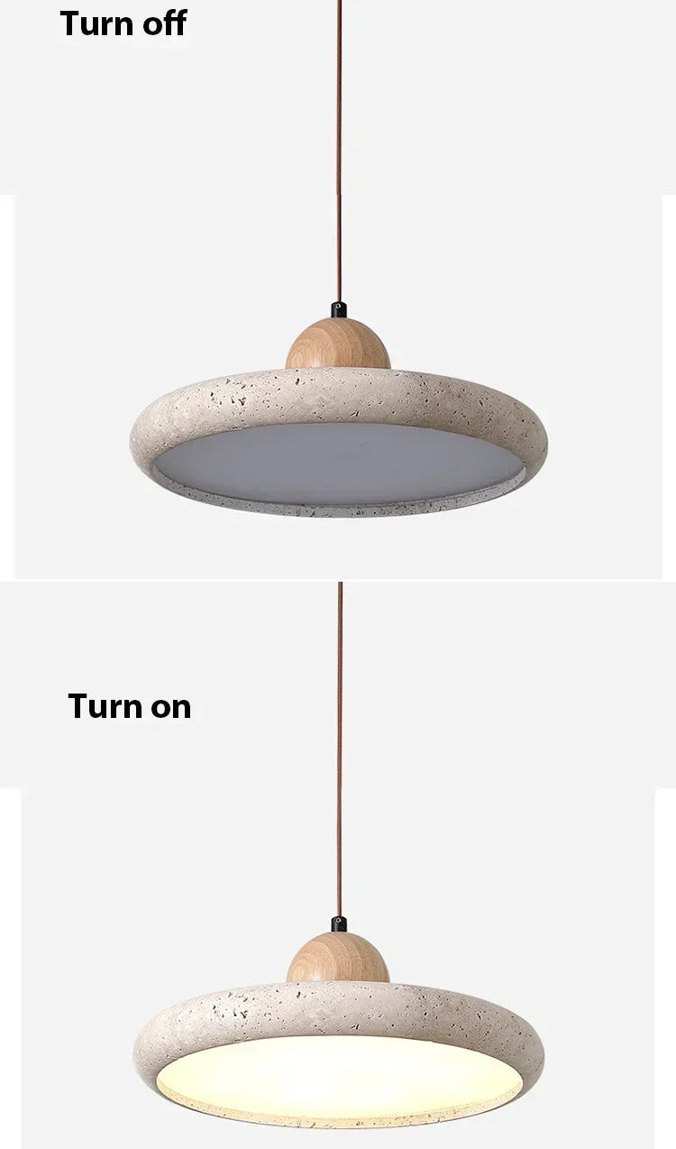 WABI SABI Travertine Round UFO Shaped Ceiling Light Natural Stone LED Pendant Lamps