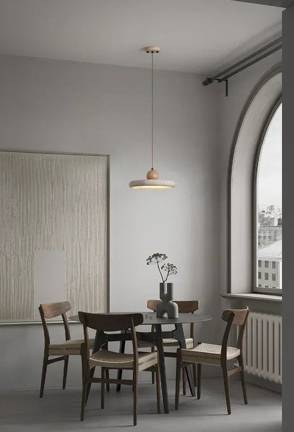 WABI SABI Travertine Round UFO Shaped Ceiling Light Natural Stone LED Pendant Lamps