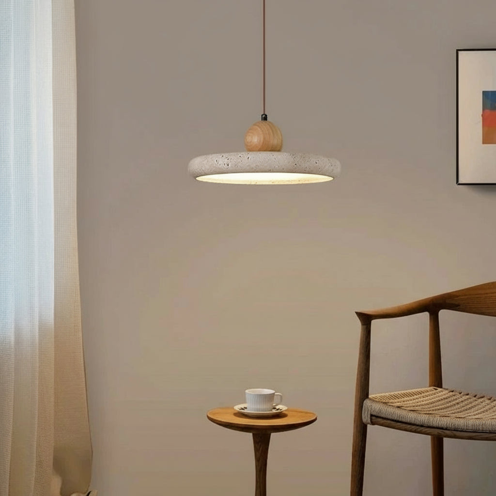WABI SABI Travertine Round UFO Shaped Ceiling Light Natural Stone LED Pendant Lamps